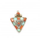 TB006       Tibetan Coral and Turquoise Pendant in Sterling Silver