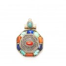 Tibetan Turquoise Coral and Lapis Lazuli Pendant