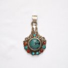 Tibetan Coral and Turquoise Pendant in Sterling Silver
