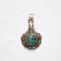Tibetan Coral and Turquoise Pendant in Sterling Silver
