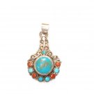 TB013       Tibetan Coral and Turquoise Pendant in Sterling Silver