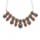 Tibetan Lapis Lazuli and Coral Necklace in Sterling Silver