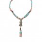 TB018       Tibetan Turquoise Coral and Lapis Lazuli Necklace in Sterling Silver