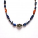 TB019      Lapis Lazuli and Coral Necklace in Sterling Silver