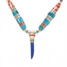 TB020       Coral, Turquoise and Lapis Lazuli Necklace in Sterling Silver