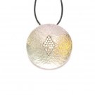 AQ008       Round Hammered Sterling Silver Pendant with Rhombus Inset