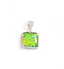 Garden Colored Dichroic Glass Silver Pendant