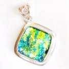 Land and Oceon Colored Dichroic Glass Silver Pendant