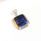 Deep Ocean Colored Dichroic Glass Silver Pendant