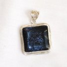 Deep Ocean Colored Dichroic Glass Silver Pendant