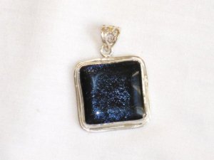 Deep Ocean Colored Dichroic Glass Silver Pendant