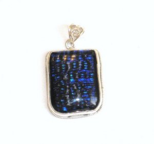 Deep Ocean Colored Dichroic Glass Silver Pendant