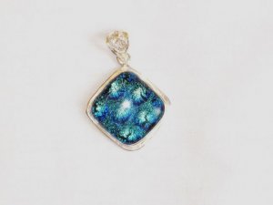 Deep Ocean Colored Dichroic Glass Silver Pendant