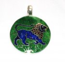 Blue Lion - Enameled Pendant in Sterling Silver