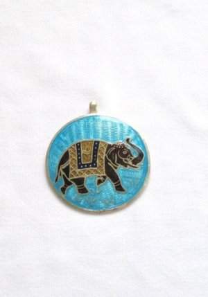 Elephant - Enameled Pendant in Sterling Silver