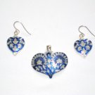 Enameled Pendant and Earrings Set in Sterling Silver