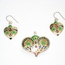 Enameled Pendant and Earrings Set in Sterling Silver