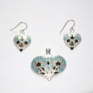 Enameled Pendant and Earrings Set in Sterling Silver