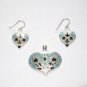 Enameled Pendant and Earrings Set in Sterling Silver