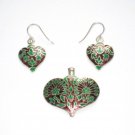 Enameled Pendant and Earrings Set in Sterling Silver
