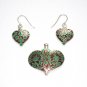 Enameled Pendant and Earrings Set in Sterling Silver