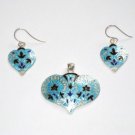 Enameled Pendant and Earrings Set in Sterling Silver