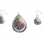 Enameled Pendant and Earrings Set in Sterling Silver
