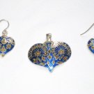 Enameled Pendant and Earrings Set in Sterling Silver