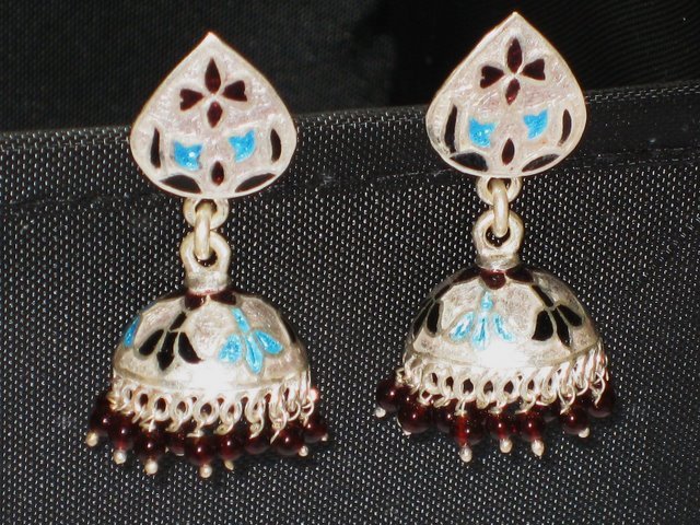 MN226 Enameled Meenakari Umbrella Chandeliers in Sterling Silver