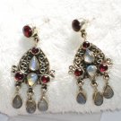 ER069 Cut Stone Moonstone and Garnet Earrings in Sterling Silver