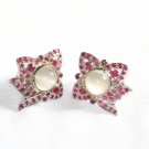 ER071 Cut Stone Opal and Ruby Earrings in Sterling Silver