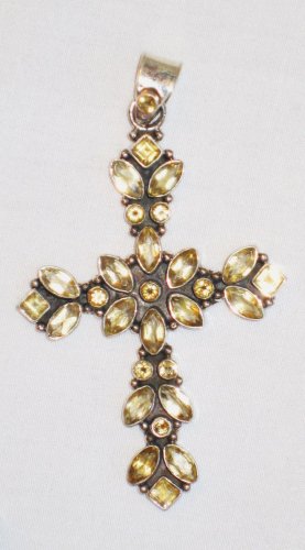 PN097       Citrine Cross Pendant in Sterling Silver