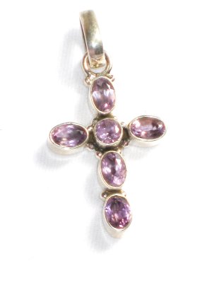 ST223     Amethyst Cross Pendant in Sterling Silver
