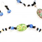 ST301     Murano Glass Necklace, Earrings and Bracelet  in Sterling Silver