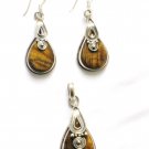 ER104 Tiger's Eye Pendant and Earrings Set in Sterling Silver