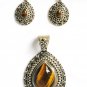 ER105 Tiger's Eye Pendant and Earrings Set in Sterling Silver