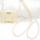 ST308  Pearl Necklace, Bracelet  and Earrings Set in Sterling Silver