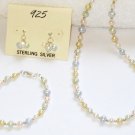 ST309  Pearl Necklace, Bracelet  and Earrings Set in Sterling Silver