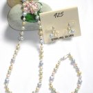 ST328  Pearl Necklace, Bracelet  and Earrings Set in Sterling Silver