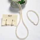 ST329  Pearl Necklace, Bracelet  and Earrings Set in Sterling Silver