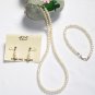 ST329  Pearl Necklace, Bracelet  and Earrings Set in Sterling Silver