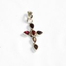 ST232 Garnet  Cross Pendant in Sterling Silver