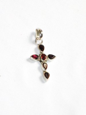 ST232 Garnet  Cross Pendant in Sterling Silver