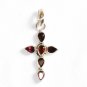 ST232 Garnet Cross Pendant in Sterling Silver
