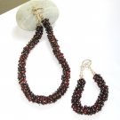 ST351 Garnet Necklace and Bracelet Set  in Sterling Silver