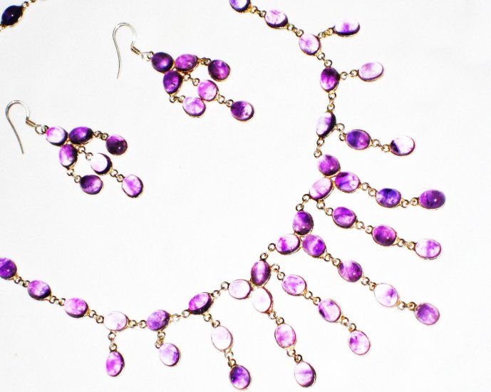 ST583 Amethyst Necklace, Bracelet and Earrings Set in Sterling Silver
