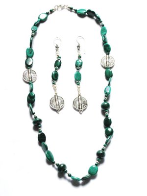 ST190 Malachite Necklace and Earrings Set in Sterling Silver