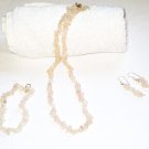 ST312 Rose Quartz Necklace, Earrings and Bracelet Set in Sterling Silver