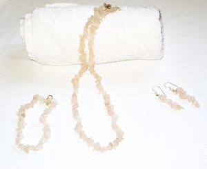 ST312 Rose Quartz Necklace, Earrings and Bracelet Set in Sterling Silver