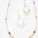 ST595 Rose Quartz Necklace, Earrings Set in Sterling Silver